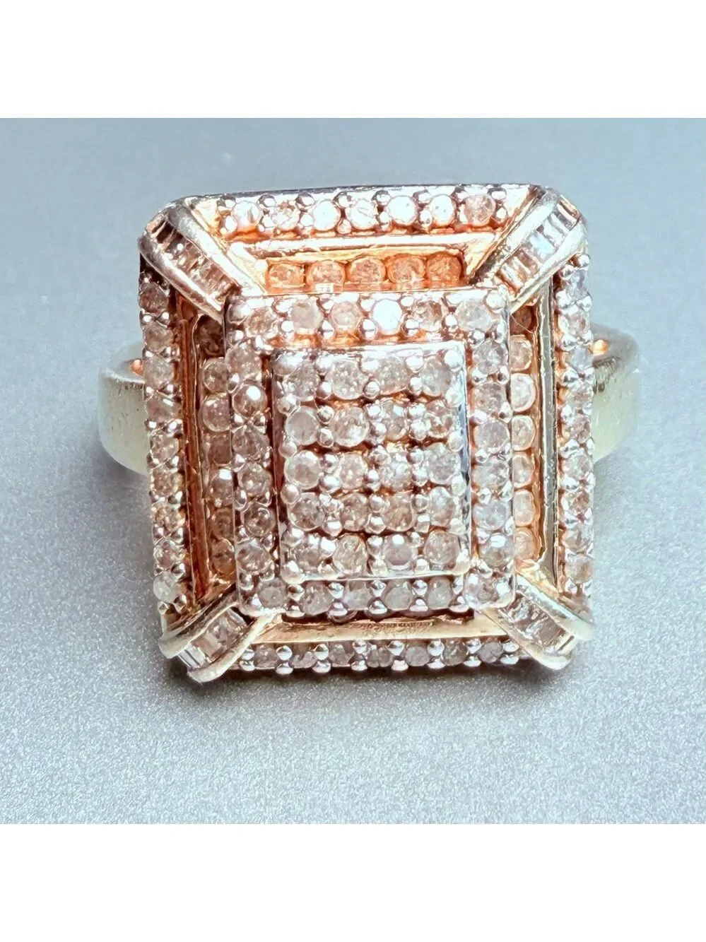 Pave 1.7 TCW Diamond Square Sterling Silver Gold Vermeil Cocktail Ring Heng Ngai